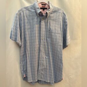 Tommy Hilfiger Men’s Short Sleeve Button Down Shirt Blue Check L